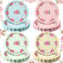 Umigy 60 Pcs Floral Tea Party Decorations 7 Inch Floral Paper Plates Disposable Blossom Dessert Saucers Sets Dessert Dishes for Girls Women Birthday Party Supplies