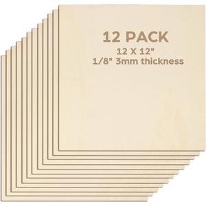 LotFancy Basswood Sheets for Craft, 12 Pack, 12 x 12 x 1/8 Inch, 3mm Thick Plywood Sheets, Unfinished Wood Boards for Laser Cutting & Engraving, DIY Architectural Models, Wood Burning and Stain