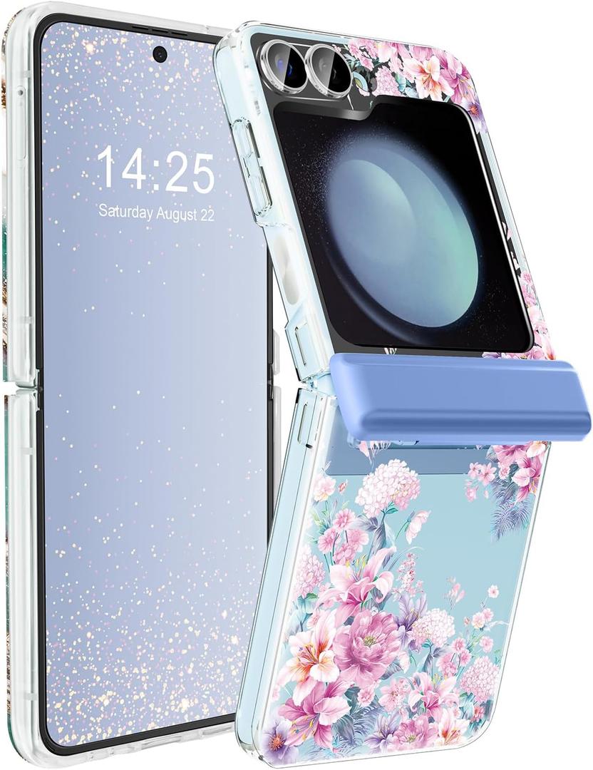 Floral Case for Samsung Galaxy Z Flip 6 Case with Hinge Protection, [Precise Camera Protection]+[1*Screen Protector], Wireless Charging Anti-Scratch Shockproof Case for Z Flip 6 5G (Garden)
