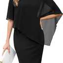 oten Women's Chiffon Wedding Guest Dress Crew Neck Cape Sleeveless Cocktail Birthday Party Midi Dresses (Medium, Black)