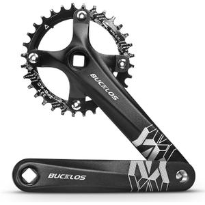 BUCKLOS MTB Mountain Bike Single Speed Square Taper Crankset -170mm Cranksets Bicycle Crank Set with 104BCD 32/34/36/38/40/42T Round/Oval Chainring Fit for Ebike/Commuter Bike (Black)