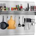 Stainless Steel Backsplash, 30" x 30" Range Backsplash with Storage Shelf & Knife Rack, Stainless Steel Stove Backsplash with Pre-Drilled Holes, Easy Clean and Installation