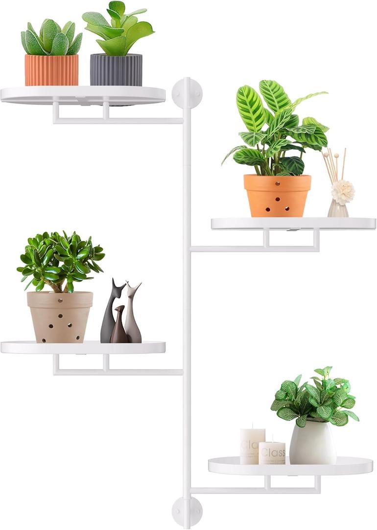 Rotating Window Shelves for Multiple Plants Indoor,4-tier Metal Corner White Plant Stand Holder Floating Hanger Shelf for WallWindows Sill Gifts for Planter Lover to Enhance Home Decor