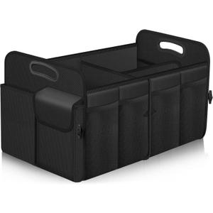 Femuar Car Trunk Organizer, Trunk Storage Organizer with 72L Large Capacity Waterproof Collapsible and 11 Pockets, Trunk Organizer for Suv/Jeep/Sedan, Large Size, Black