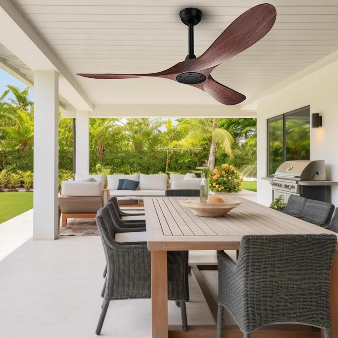 60 Inch Ceiling Fans Without Lights: Outdoor Ceiling Fan No Lights and Remote 6 Speed Adjustable with Reversible DC Motor 3 Blade Fan for Indoor Outdoor Patio Living Room Bedroom Walnut