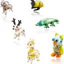 6Pcs Hand Blown Glass Figurines Includes Christmas Reindeer, Birds, Giraffes, Bees, Chameleon, Elephant Glass Figurines for Collectibles, Home Decoration, Gifts