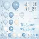 153pcs Dusty Blue Balloon Baby Shower Decorations for Boy | Blue White Sand Balloon Arch Kit Baby Boxes with Letter Welcome Baby Banner for Wedding Gender Reveal Birthday Party Supplies