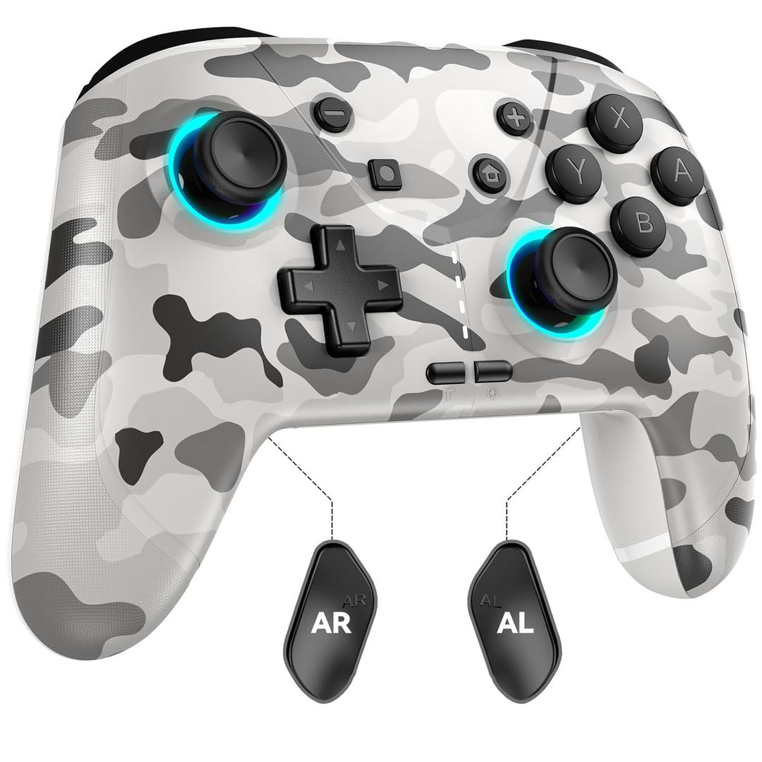 Wireless Switch 2 Pro Controller - Enhanced Bluetooth Controller with Hall Joysticks/Macro/6-Axis Gyro/Motors/Turbo -No Stick Drift- Work for Switch 2/Switch/Lite/OLED/PC/Android/iPhone/iPad/macOS/TV (White Camo)