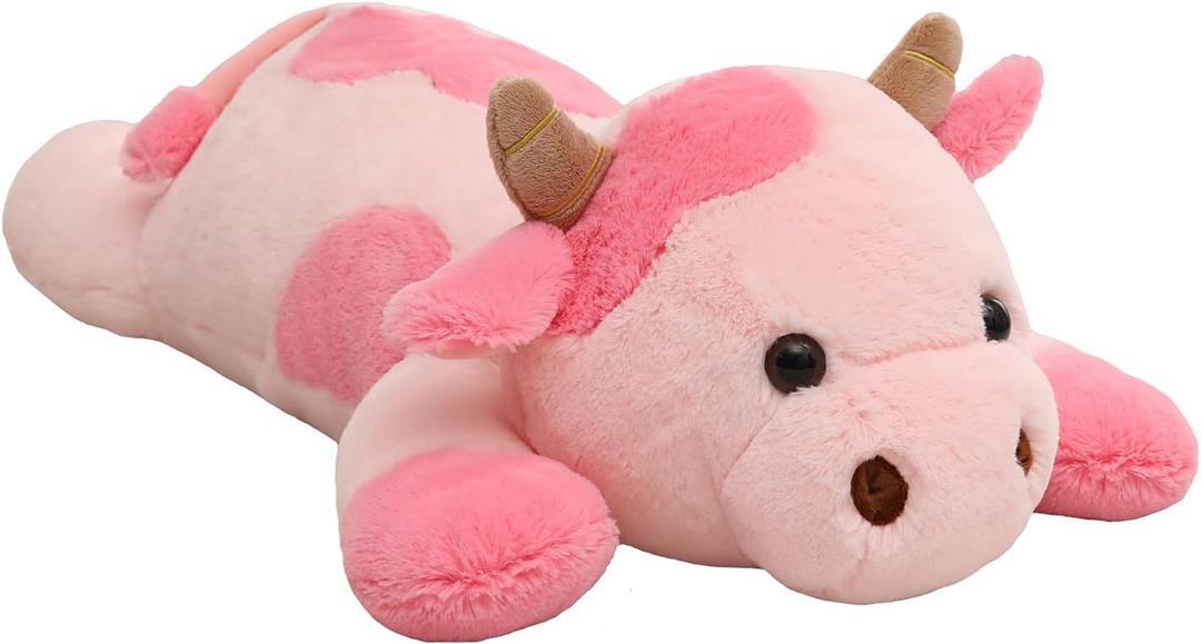 YESGIRL 25.6 inch 5 lbs Cow Weighted Stuffed Animals, Large Weighted Plush Animal, Cute Plush Toy Pillow, Soft Kawaii Plushie Gifts for Adults, Kids, Boys and Girls(Pink)
