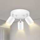 3 Light Track Lighting Fixtures Ceiling, Matte White Round Directional Ceiling Spotlight, GU10 Flush Mount Track Fixture, Adjustable Modern LED track Lights for Kitchen/Living Room, Bulb Not Included