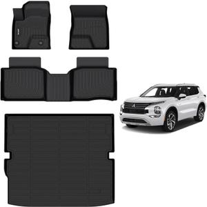 AIPOIL Floor Mats & Cargo Liner Set for 2023-2024 2025 Mitsubishi Outlander PHEV (Not for Sport Models) TPE All Weather Protection Anti-Slip Automotive Floor Liners Full Set Accessories, Black.