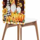 Fall Thanksgiving Dining Room Chair Back Covers 4 Pack, Farm Sunflowers Pumpkins Stretch Removable Chair Protector, Gnomes Yellow Plaid Washable Chair Slipcovers for Home Kitchen,Hotel,Holiday Party (Orange Black Sienna)