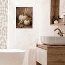 Zeuiwr Fall Artwork White Pumpkin Framed Wall Decor, Farmhouse Rustic Autumn Pumpkin Maple Leaf Canvas Wall Art, Retro Country Fall Pictures Prints for Home Bedroom Living Room Decor, 11x14 Inches