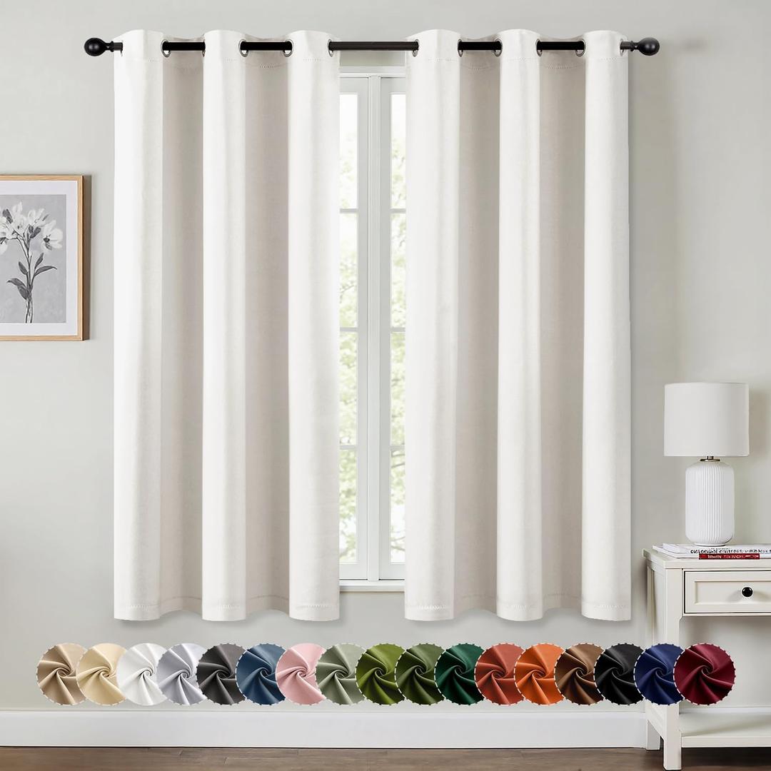 MIULEE Blackout Curtains for Bedroom Living Room 2 Panels, Thermal Insulated Room Darkening Drapes Grommet Noise Reducing Light Blocking Window Treatments 45 Inches Long 40x45 Inch Ivory