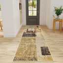 LOCHAS Washable Runner Rugs for Hallway, 2x6 Non-Slip Soft Rug for Bedroom Entryway Kitchen Laundry Room, Long Abstract Carpet for Indoor Floor Bedside, Geometric Vintage Home Decor, Pet & Kid Friendly (Khaki)