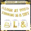 2 x Look at You Turning 16 Banner, Sweet 16 Party Decorations, Happy 16th Birthday Banner, 16th Birthday Decorations For Girl, Gold Glitter