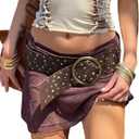 Alyweatry Women Boho Wide Disc Concho Leather Belt Aesthetic Grunge Western Waist Belt Y2k Vintage Accessories (One Size, Aa-brown)