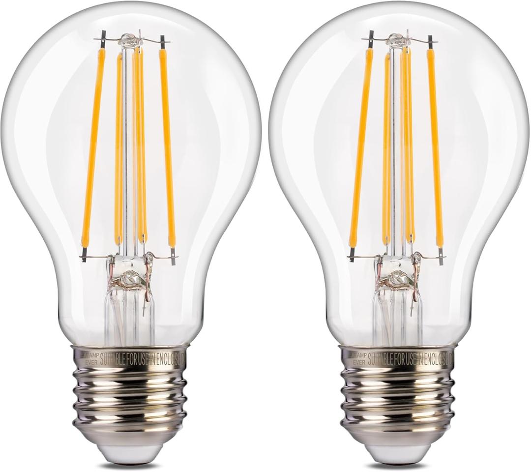 ALAMPEVER 800LM Dusk to Dawn LED Outdoor Light Bulb, 2-Pack A19 LED Bulb 60W Equivalent, E26 Base, 2700K Soft White, 7W Automatic Light Bulbs for Porch, Patio, Garage, Non-Dimmable