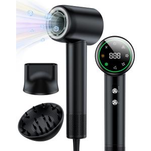 Hair Dryer,160000 RPM High Speed Blow Dryer with 200 Million Negative Ionic, Low Noise Thermo-Control Professional Hair Dryer with Diffuser and Nozzle,Portable Hair Blow Dryer for Home Travel (Black)