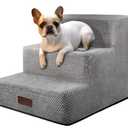 Dog Stairs for Small Dogs & Cats, 3-Step Non-Slip Pet Steps for Couch Sofa and Chair, Grey, 13.6" H