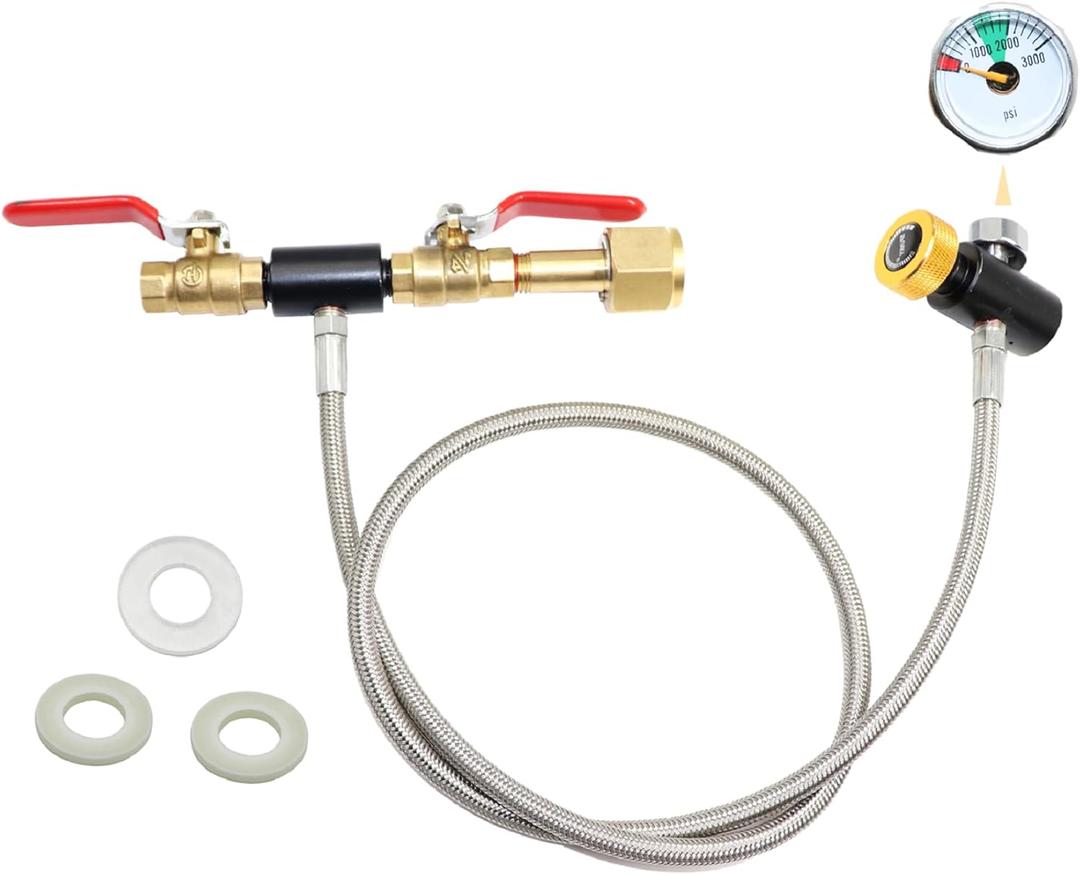 CGA320 CO2 Cylinder Refill Adapter Hose, CO2 Refill Station Connector Kit for Filling Blue Soda-maker Tank(CGA320 to TR21-4, Dual Valve with Gauge) (24 Inch)
