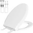 Hygie Rinse Elongated Toilet Seat Replacement Compatible with TOTO/Kohler/Gerber, Universal Oval Fit, Classic SoftClose Toilet Seat Parts with 2-pack Toilet Bolts and Nuts, Cotton White