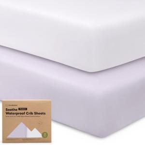 2-Pack Waterproof Crib Sheets for Girl, Boy - Organic Cotton 52X28 Fitted Crib Sheets Neutral, Crib Mattress Protector Sheets, Soft Toddler Bed Sheets, Washable Infant Fitted Baby Crib Sheets (Lilac)