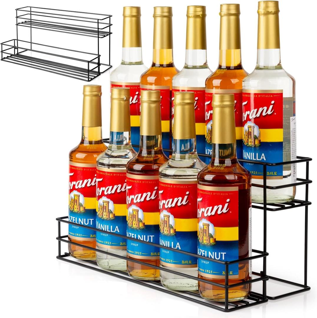 10 Bottle Capacity Coffee Syrup Organizer 2 Tier Coffee Syrup Stand Shelf for Coffee Bar Kitchen Small Wine Rack for Bar Family Storage for Syrup Wine Dressing