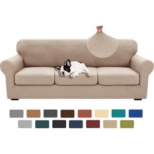 XINEAGE 2025 New 4 Pieces Extra Large Couch Covers for 3 Cushion Sofa Super Stretch Sofa Cover for 3 Large Seat Cushion Universal Slip Cover for Living Room (Khaki), 91"-110"(3 Cushions)