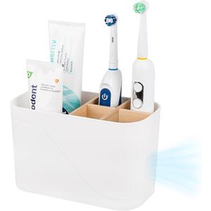Toothbrush Holders for Bathrooms, Electric Tooth Brush Holder with Bamboo Dividers Kids Toothbrush and Toothpaste Organizer for Bathroom Countertop Accessories Storage, 5 Slots, White