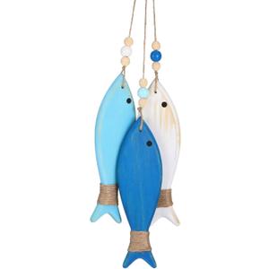 Geelin 3 Pcs Wooden Fish Wall Decor Fish Wall Art Nautical Decor Carved Hanging Beach Lake House Coastal Ornaments Wooden Fishs for Home Bathroom Bedroom Decorated