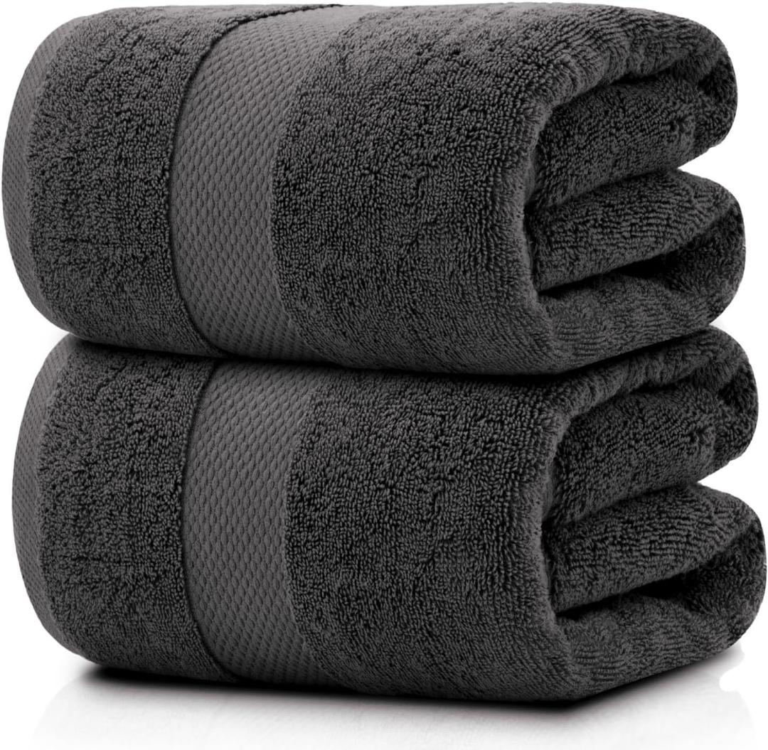 White Classic Luxury Bath Sheets Towels for Adults Extra Large | Highly Absorbent Hotel Collection | 35x70 Inch | 2 Pack (Charcoal Gray)