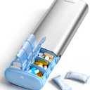 Vaydeer Metal 7 Day Pill Organizer 2 Times a Day  AM PM Weekly Travel Pill Case with Moisture-Proof Desiccant, Airtight Large Capacity Pill Box for Vitamins, Medications & Supplements (Silver)