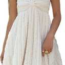 SISKIN Babydoll Dress Sundress A Line Summer Short Dresses Vacation Wear Boho Mini Dress Beach Attire for Women Apricot S