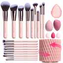 BS-MALL Makeup Brushes Premium Synthetic Foundation Powder Concealers Eye Shadows 18 Pcs Brush Set with 5 sponge & Holder Sponge Case (A-Pink)