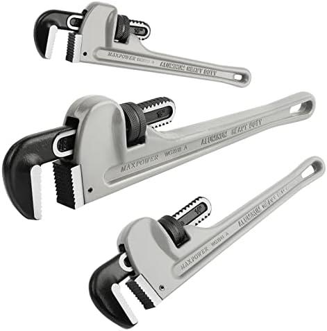 MAXPOWER Pipe Wrench Set 10" 14" 18", Aluminum Plumber Wrenches, Straight Plumbing Wrench