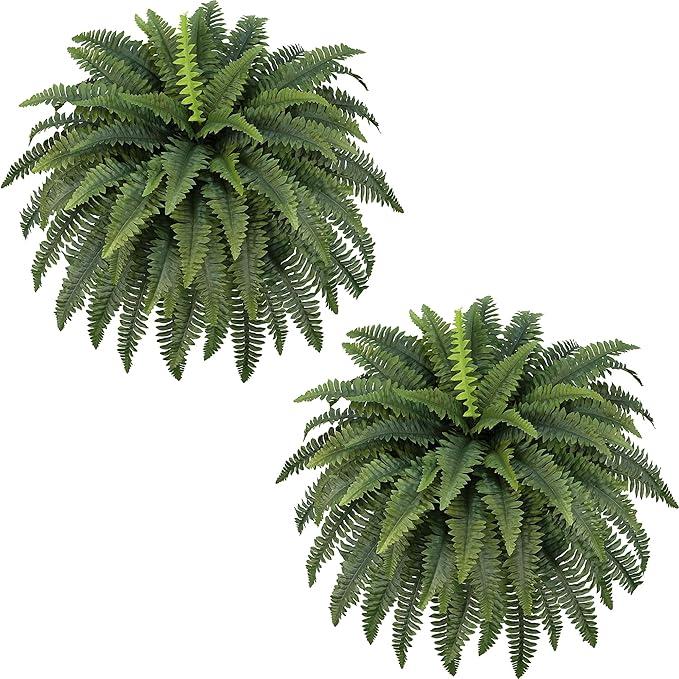 FOREST PRINCE 42" Artificial Boston Ferns, Bush Plants 2 Pack for Outdoors
UV-Resistant Large Fake Ferns, 65 Dense Fronds Each, Zero Maintenance, Washable Silk Leaves, Garden, Porch & Patio Decor