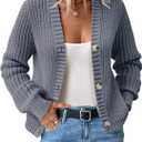 Women’s Chunky Knit Cardigan – Waffle Knit Button Down Oversized V Neck Fall Sweater for Casual Layering (Gray, M)