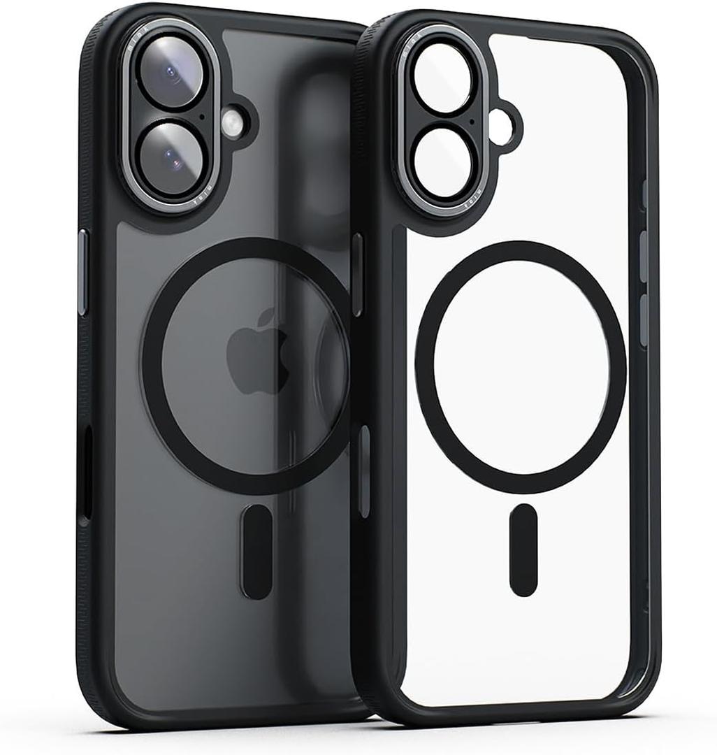 Miak MA27193i16PL iPhone 16 Plus Case, Lens Guard, Integrated MagSafe Compatible Clear Case [Camera Lens Protection, Aluminum Alloy Camera Frame Button, Shock Absorption, Air Cushion, Shockproof, (Black)