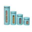 Kitchen Canisters Set For Countertop By Home Basics | Retro-Styled Canisters For Kitchen Counter | Stainless Steel and Glass, See-Through Windows (Turquoise), 2 Pieces