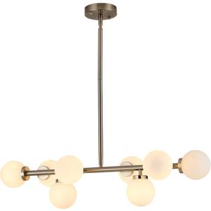 Brushed Nickel 8 Light Linear Chandelier Rustic Industrial Iron Chandeliers White Glass for Dining Room Lighting Fixtures Hanging