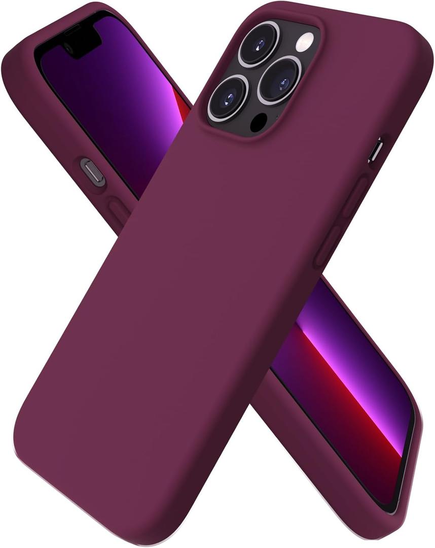 ORNARTO Compatible with iPhone 13 Pro Case 6.1, Slim Liquid Silicone 3 Layers Full Covered Soft Gel Rubber Case Cover 6.1 inch-WineRed