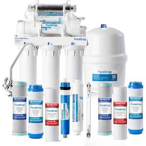 PureDrop RTW5U Reverse Osmosis Water Filter System with UV Protection, 6-Stage Under Sink RO Water Filtration System with Patented Top-Mount Faucet and 3 Extra Pre-Filters