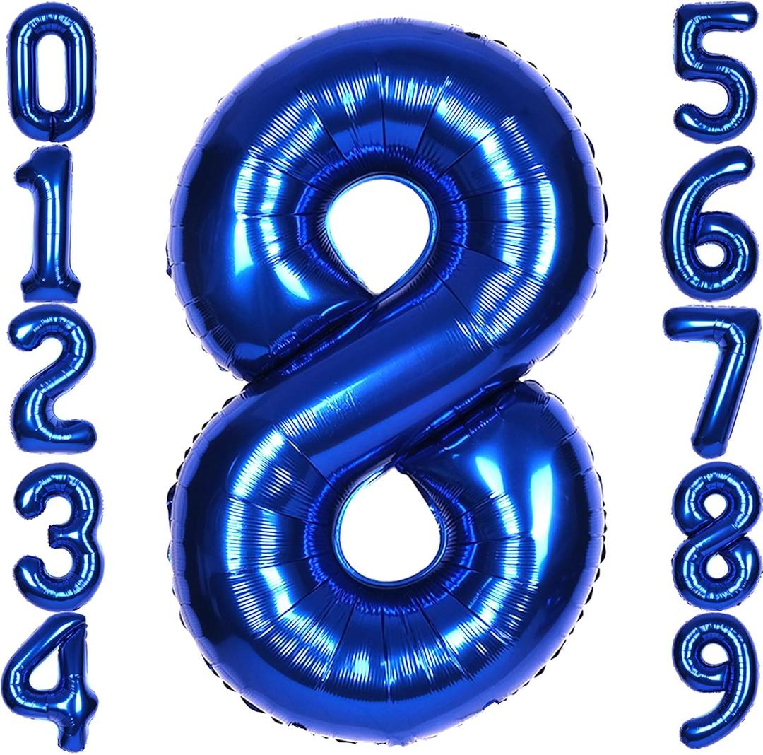 40Inch Navy Blue 8 Balloon Number Large Helium Royal Blue Number Balloons 0-9 Giant Digital 8th Foil Mylar Big Party Balloon for Boy Birthday Party Anniversary Graduation Decorations