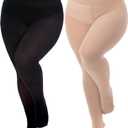 Plus Size Tights for Women, Run-Resistant High Waist Oversize Pantyhose, Semi Opaque Nylon Tights 1X, 2X, 3X, 4X (Black+beige)