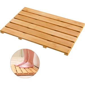 Bath Mat for Luxury Shower - Non-Slip Bamboo Sturdy Water Proof Bathroom Carpet for Indoor or Outdoor Use (21.3 x 14.2 x 1.2 inches, Natural)