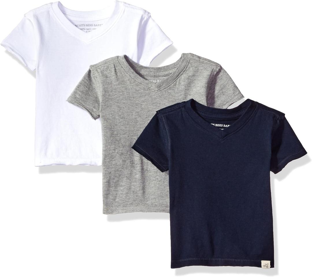 Burt's Bees Baby Boys Tees, Short Long Sleeve V-neck Crew Infant Top, 100% Cotton And Toddler T-Shirt Set, Multi 3-pack, 6 Years US