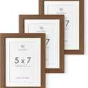 5x7 Picture Frame, Solid Oak Wood 5 x 7 Photo Frame with Mat to 4x6(Openning Size is 3.5x5.5), 7x5 Picture Frames for Wall and Tabletop Display, Natural Oak 5x7 Frame, (Walnut Set of 3)