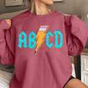 MAXIMGR Teacher Sweatshirt Women Oversized Rock'n Roll Sweatshirt ABCD Alphabet Graphic Back to School Pullover Top (Pink, S)