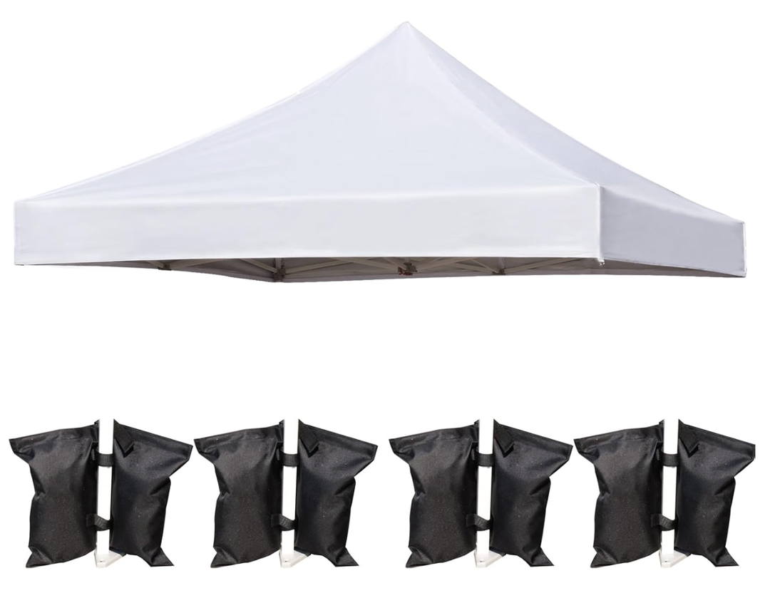 10x10 Canopy Replacement Top Cover for Pop Up Canopy Tent, Industry-Leading 3000mm Water Resistance, 500D Heavy Duty Waterproof with Silver Coating, UV Protection, 4 Sandbags, New White